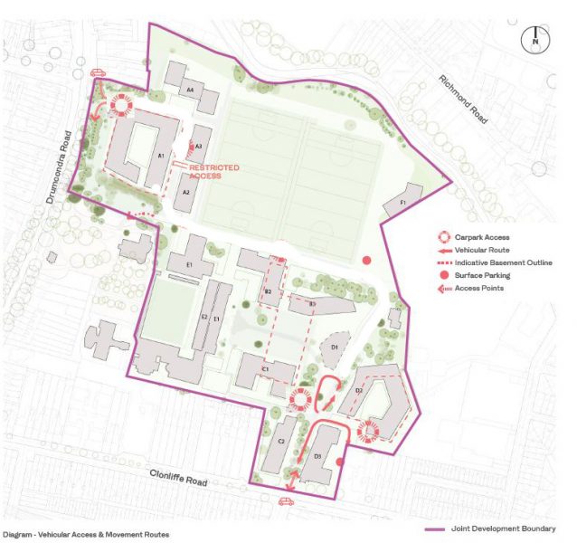 place car park entrances on the edge of the development