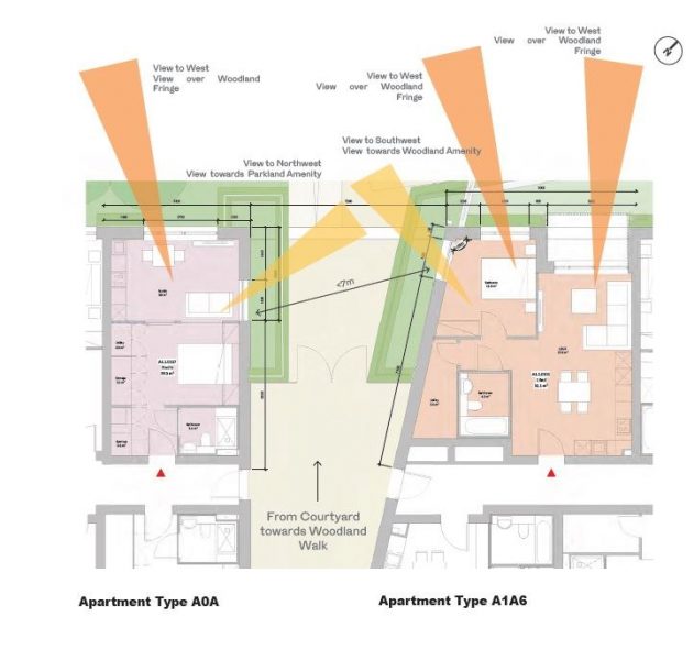 Studio(left) - walk through bedroom section. 1 bed (right) - real bedroom