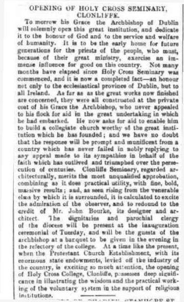 Page1 365px 1863 Opening of Holy Cross Seminary Clonliffe The Evening Freeman Mon 18 May pdf